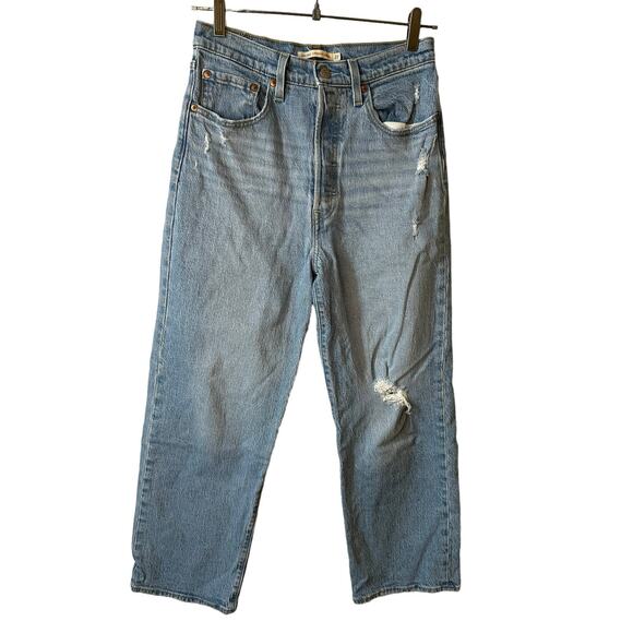 Levi's Premium New Women's Ribcage Straight Ankle Distressed Jeans Sz 27 Casual - Picture 1 of 11